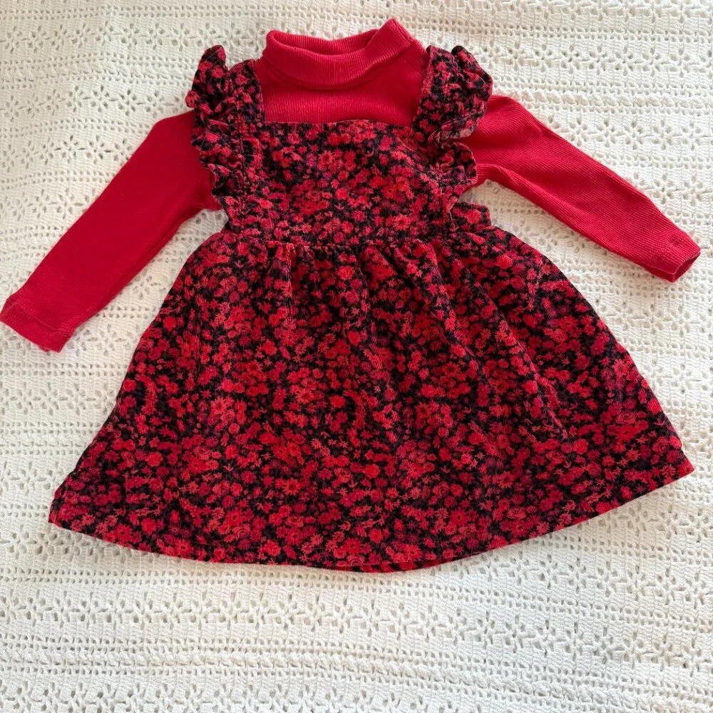 Baby GAP Girls Turtleneck Ruffle Pinafore Dress Matching Set Size 12-18